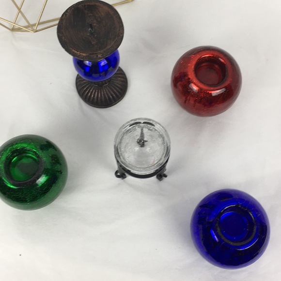 Red Green Blue & Clear Glass Candle Holders - Picture 7 of 7